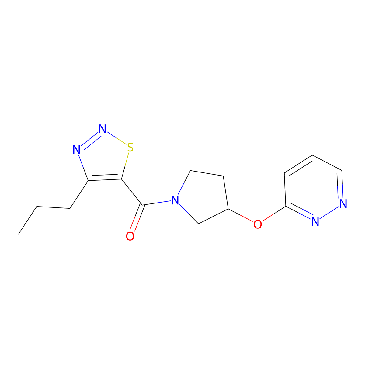 (4-Propyl-1,2,3-thiadiazol-5-yl)(3-(pyridazin-3-yloxy)pyrrolidin-1-yl)methanone molecular structure, CAS 2034619-93-5