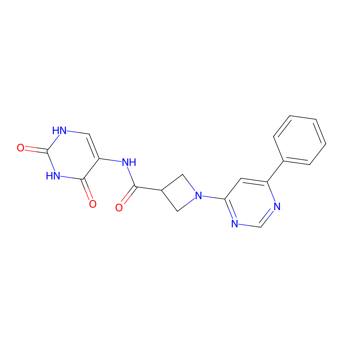 N-(2,4-dioxo-1,2,3,4-tetrahydropyrimidin-5-yl)-1-(6-phenylpyrimidin-4-yl)azetidine-3-carboxamide molecular structure, CAS 2034619-94-6