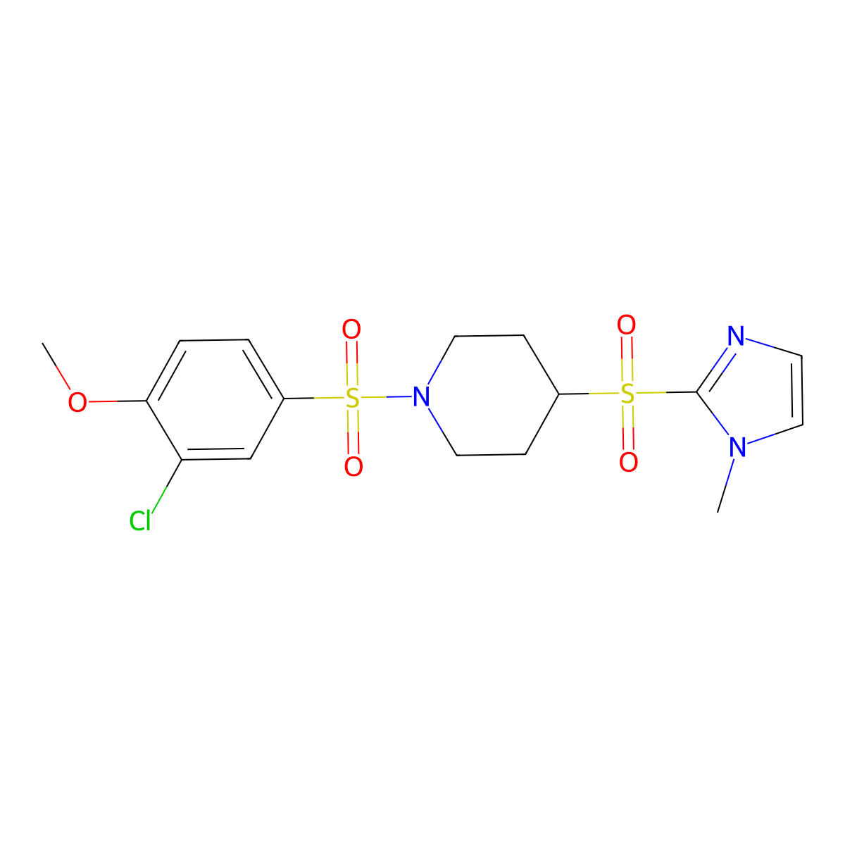 1-((3-chloro-4-methoxyphenyl)sulfonyl)-4-((1-methyl-1H-imidazol-2-yl)sulfonyl)piperidine molecular structure, CAS 2034620-01-2