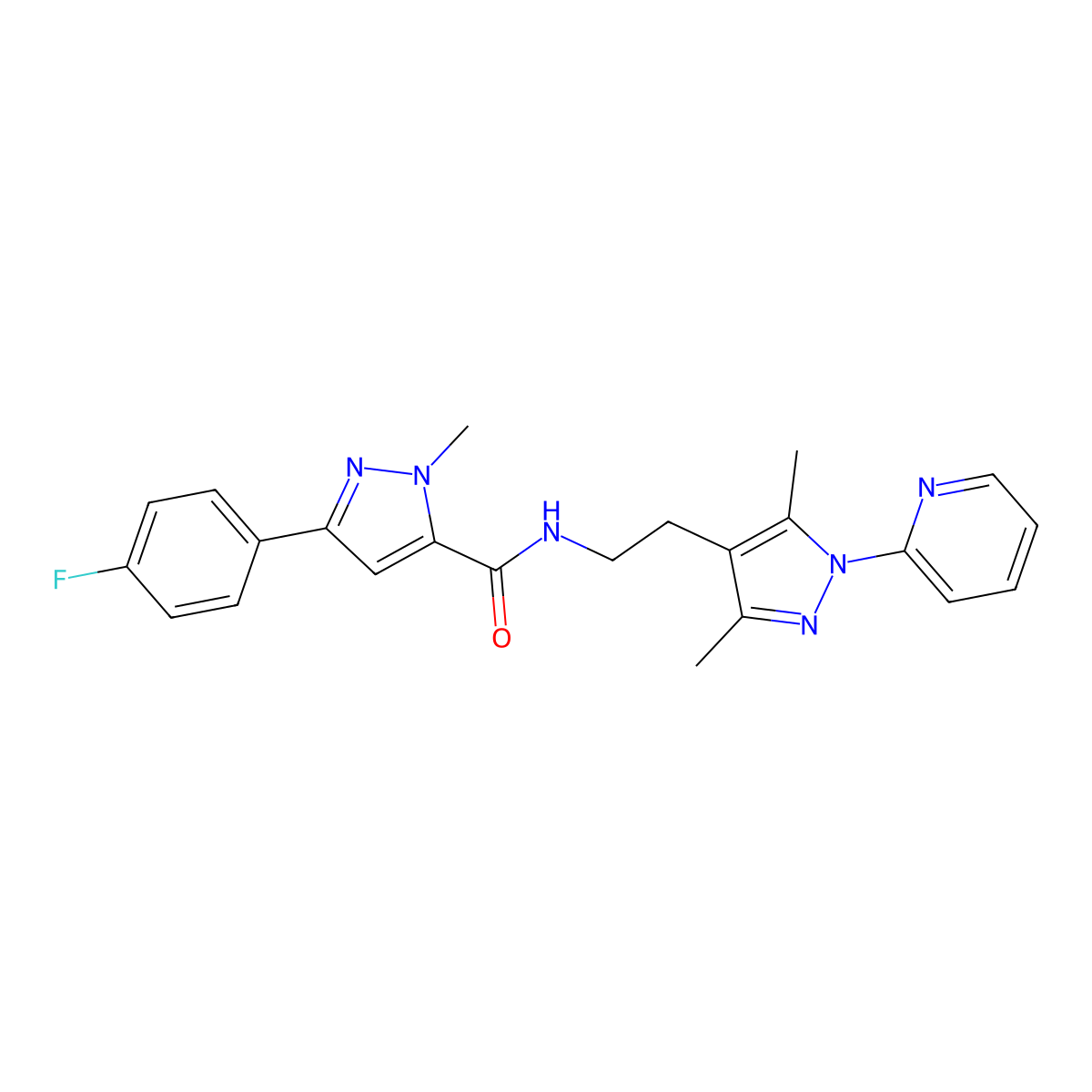 N-{2-[3,5-dimethyl-1-(pyridin-2-yl)-1H-pyrazol-4-yl]ethyl}-3-(4-fluorophenyl)-1-methyl-1H-pyrazole-5-carboxamide molecular structure, CAS 2034620-02-3
