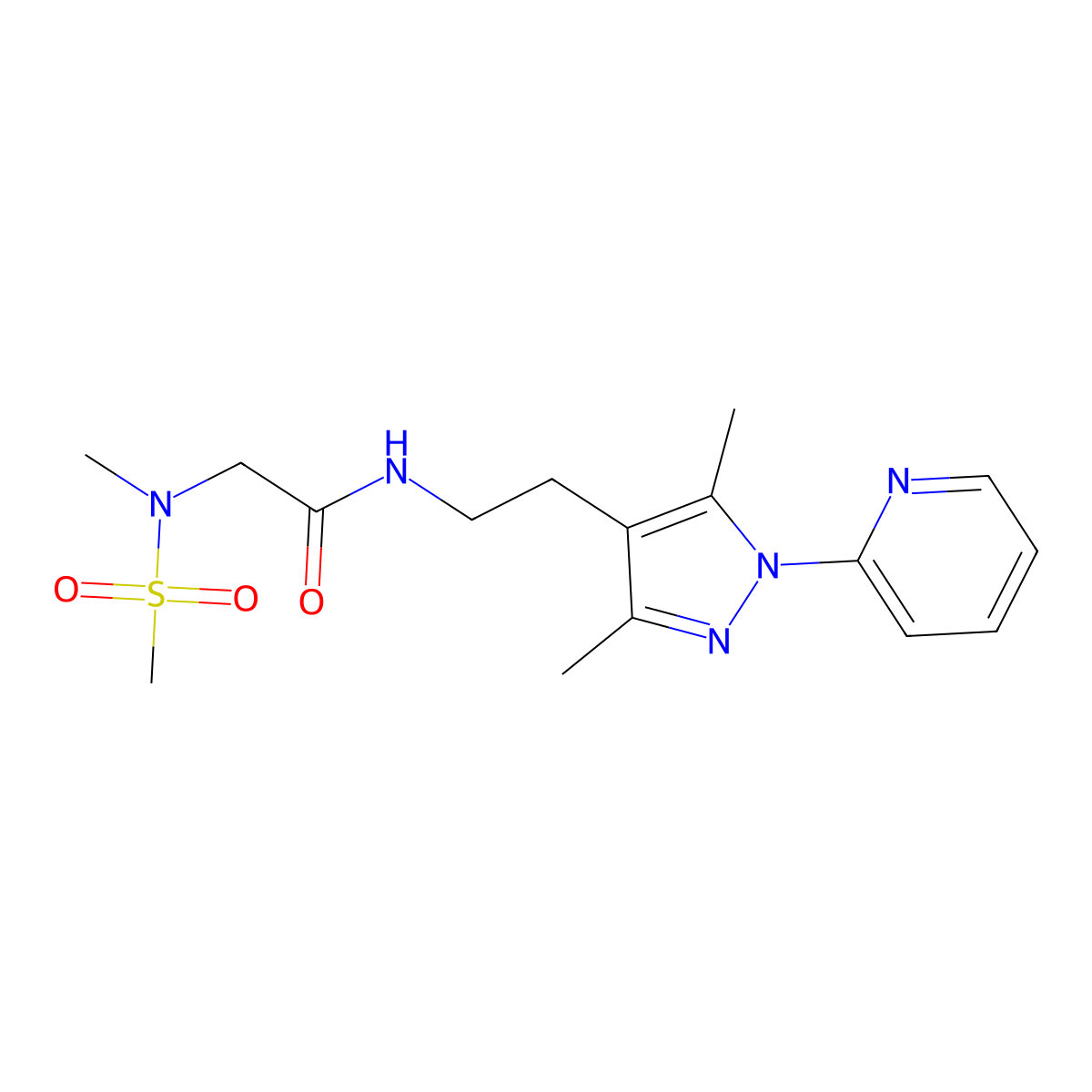 N-{2-[3,5-dimethyl-1-(pyridin-2-yl)-1H-pyrazol-4-yl]ethyl}-2-(N-methylmethanesulfonamido)acetamide molecular structure, CAS 2034620-08-9