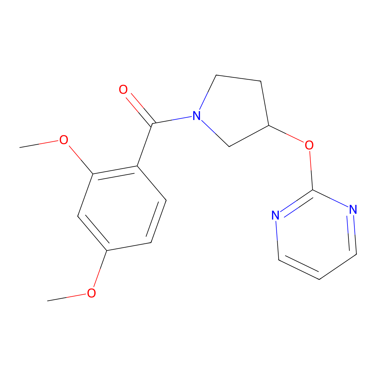 (2,4-Dimethoxyphenyl)(3-(pyrimidin-2-yloxy)pyrrolidin-1-yl)methanone molecular structure, CAS 2034620-09-0