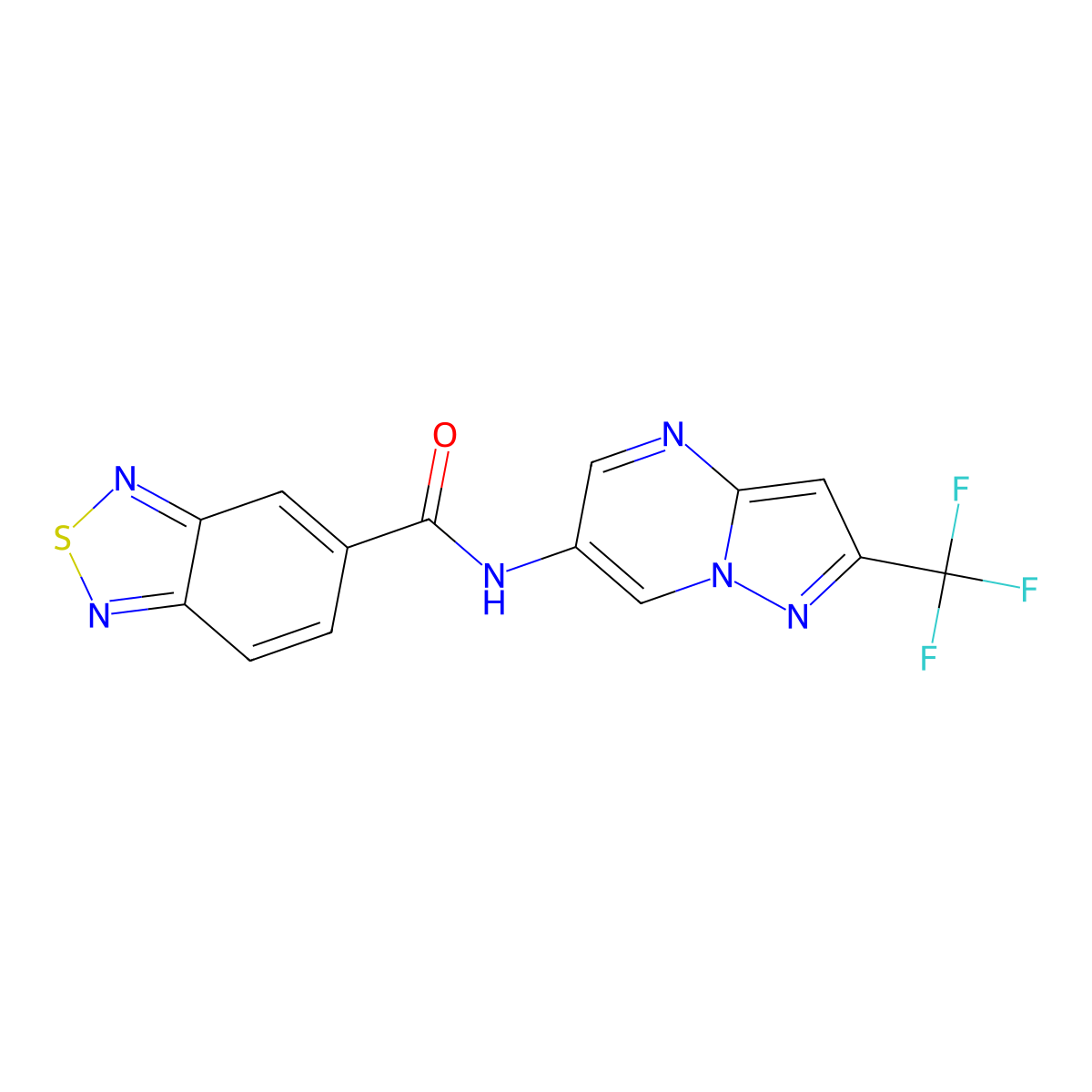 N-(2-(trifluoromethyl)pyrazolo[1,5-a]pyrimidin-6-yl)benzo[c][1,2,5]thiadiazole-5-carboxamide molecular structure, CAS 2034620-16-9