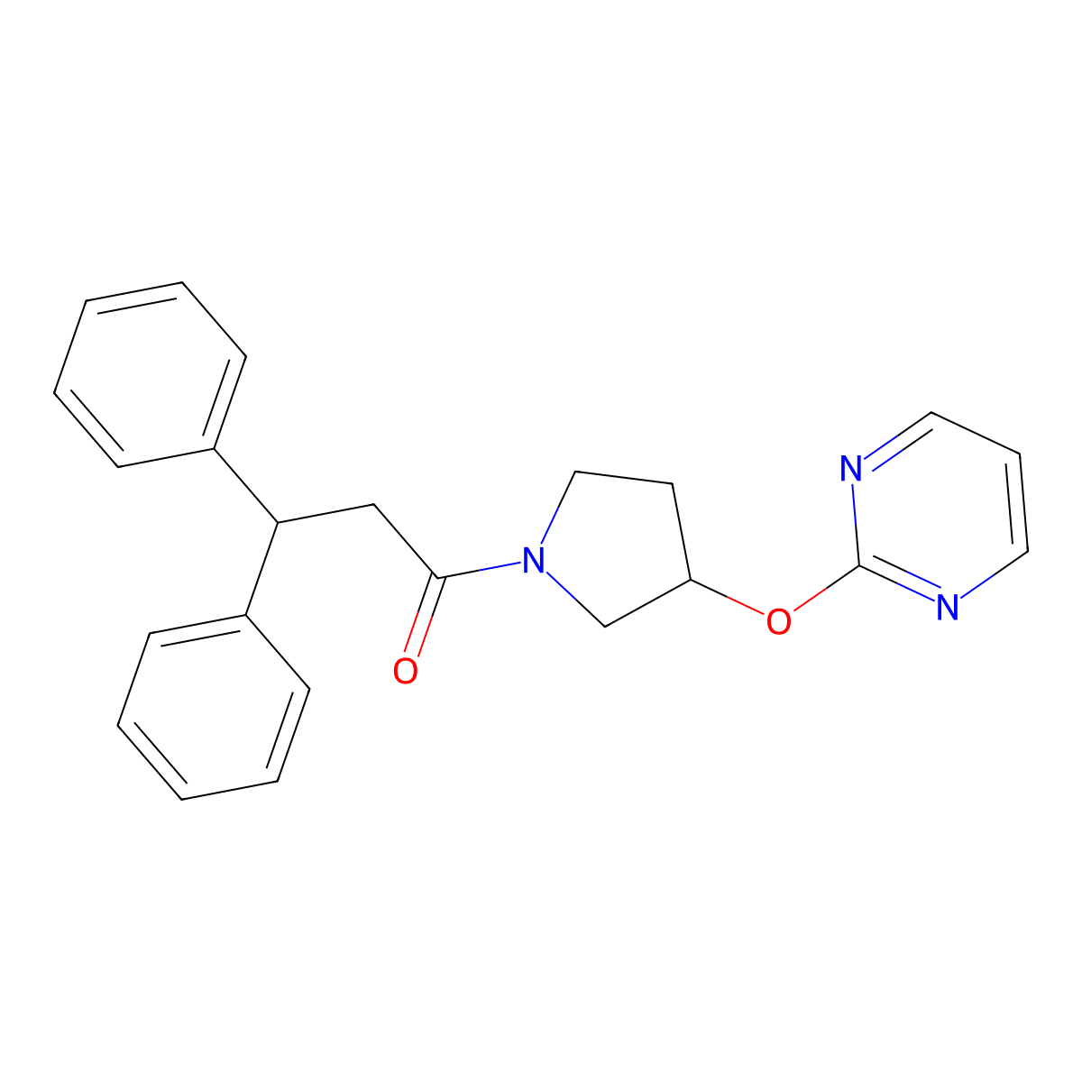 3,3-Diphenyl-1-(3-(pyrimidin-2-yloxy)pyrrolidin-1-yl)propan-1-one molecular structure, CAS 2034620-17-0