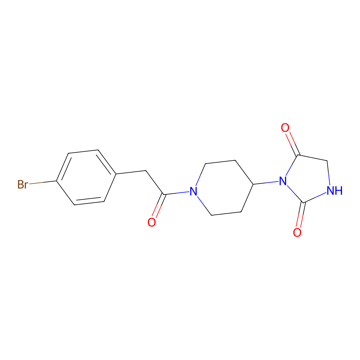 3-{1-[2-(4-Bromophenyl)acetyl]piperidin-4-yl}imidazolidine-2,4-dione molecular structure, CAS 2034620-19-2