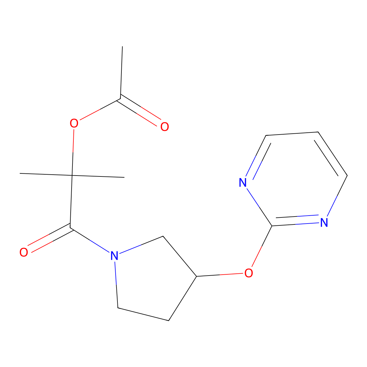 2-Methyl-1-oxo-1-(3-(pyrimidin-2-yloxy)pyrrolidin-1-yl)propan-2-yl acetate molecular structure, CAS 2034620-22-7