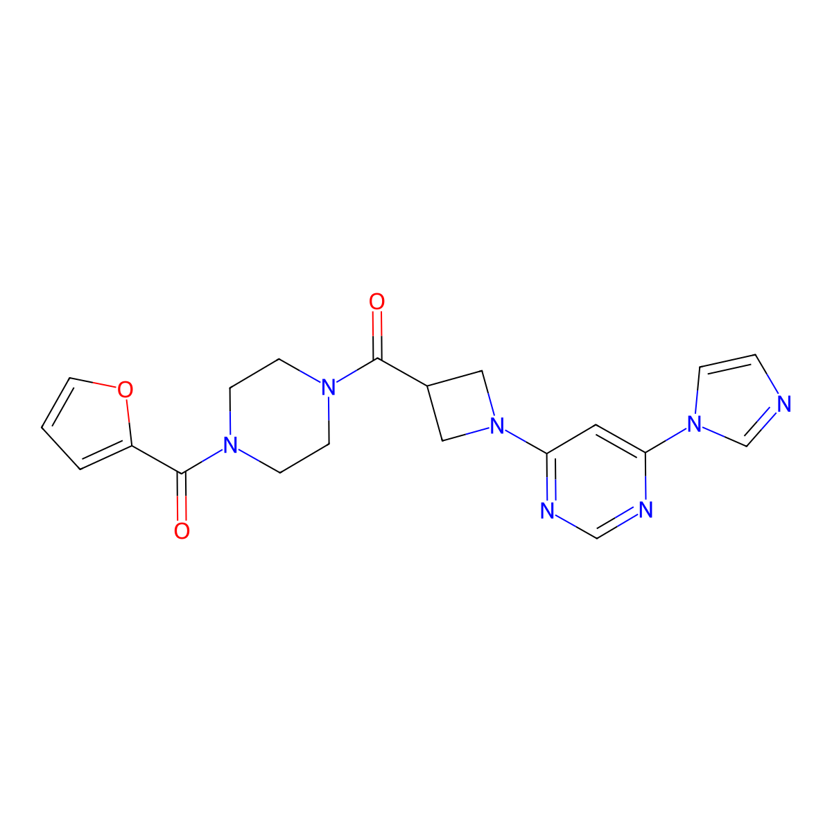 (1-(6-(1H-imidazol-1-yl)pyrimidin-4-yl)azetidin-3-yl)(4-(furan-2-carbonyl)piperazin-1-yl)methanone molecular structure, CAS 2034620-23-8