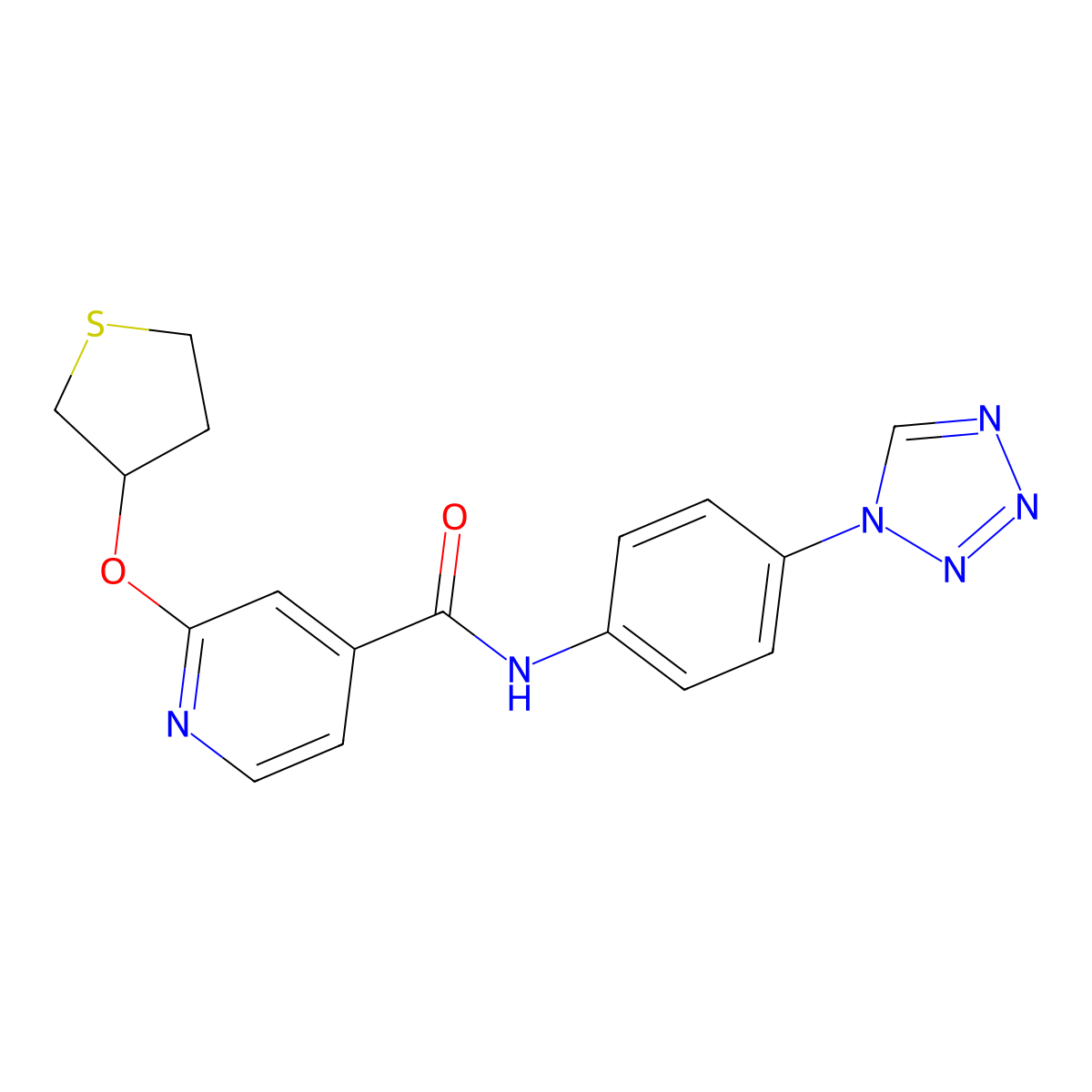 N-(4-(1H-tetrazol-1-yl)phenyl)-2-((tetrahydrothiophen-3-yl)oxy)isonicotinamide molecular structure, CAS 2034620-28-3