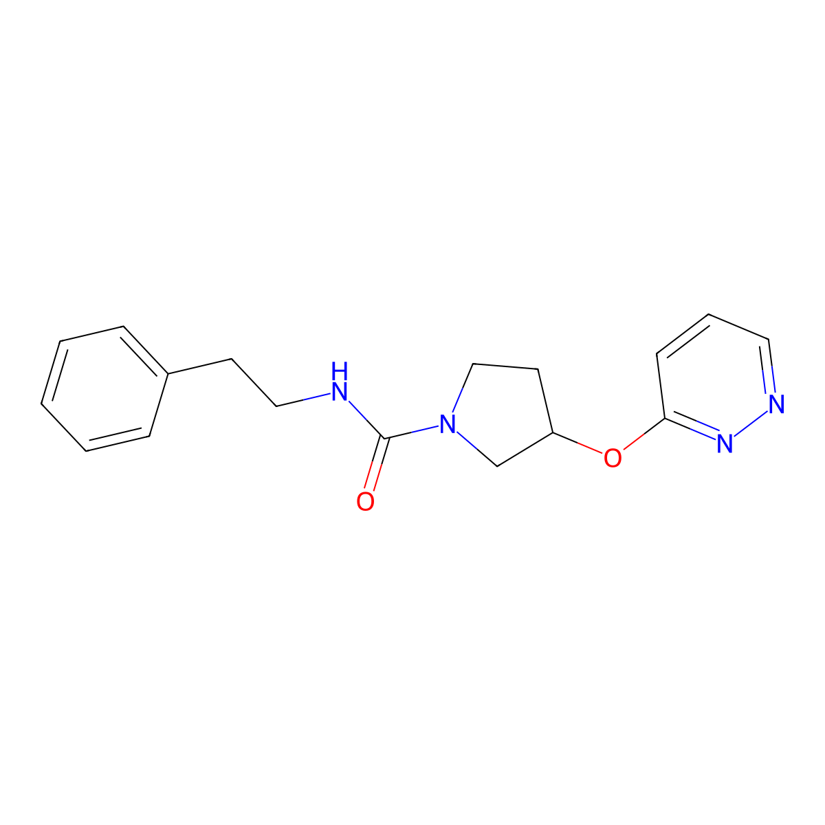 N-phenethyl-3-(pyridazin-3-yloxy)pyrrolidine-1-carboxamide molecular structure, CAS 2034620-29-4