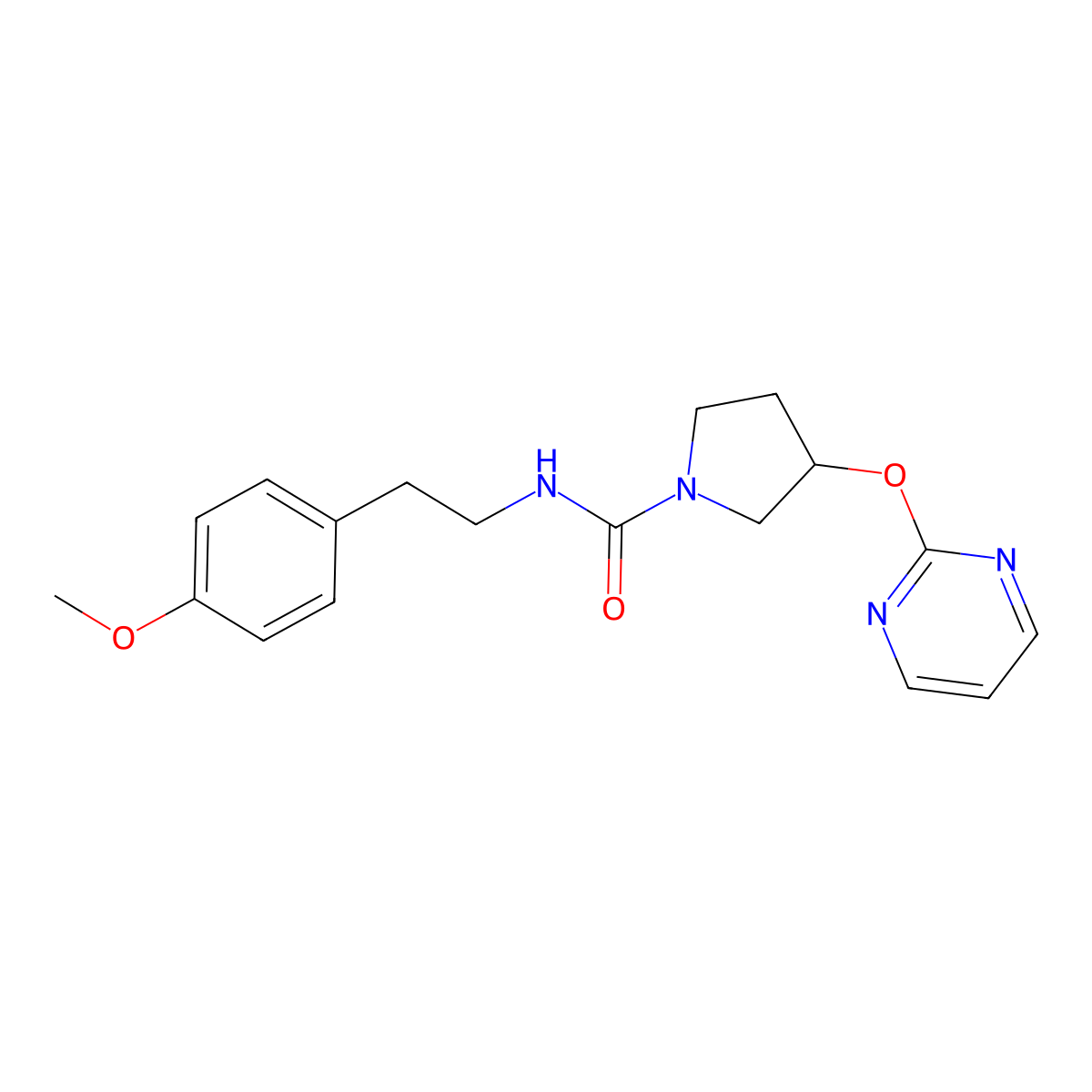 N-(4-methoxyphenethyl)-3-(pyrimidin-2-yloxy)pyrrolidine-1-carboxamide molecular structure, CAS 2034620-36-3