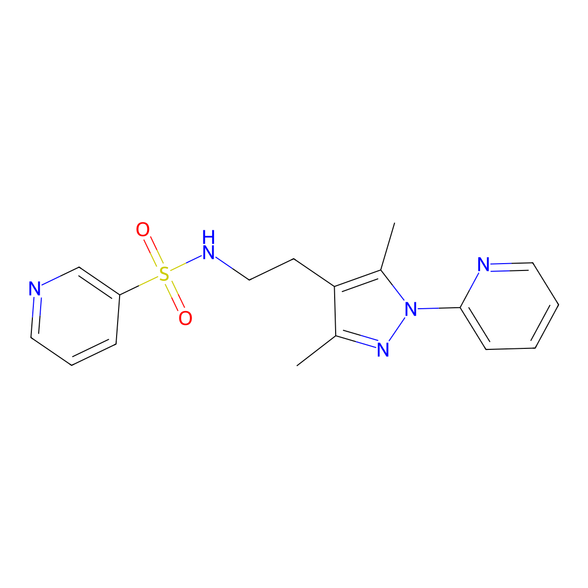 N-{2-[3,5-dimethyl-1-(pyridin-2-yl)-1H-pyrazol-4-yl]ethyl}pyridine-3-sulfonamide molecular structure, CAS 2034620-39-6