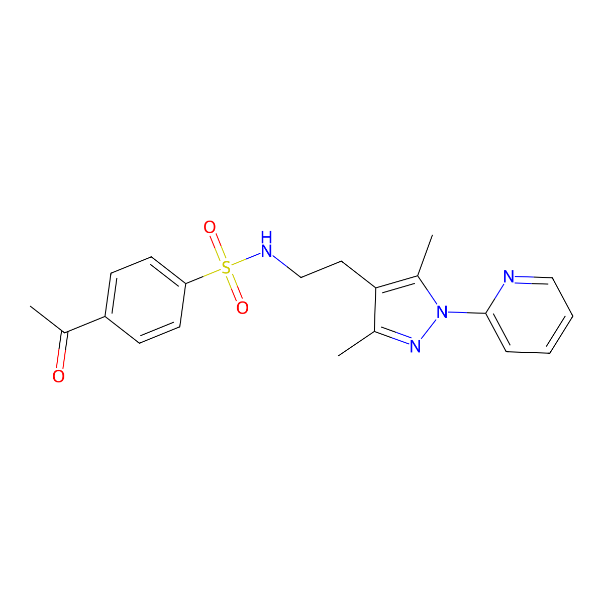 4-acetyl-N-(2-(3,5-dimethyl-1-(pyridin-2-yl)-1H-pyrazol-4-yl)ethyl)benzenesulfonamide molecular structure, CAS 2034620-42-1