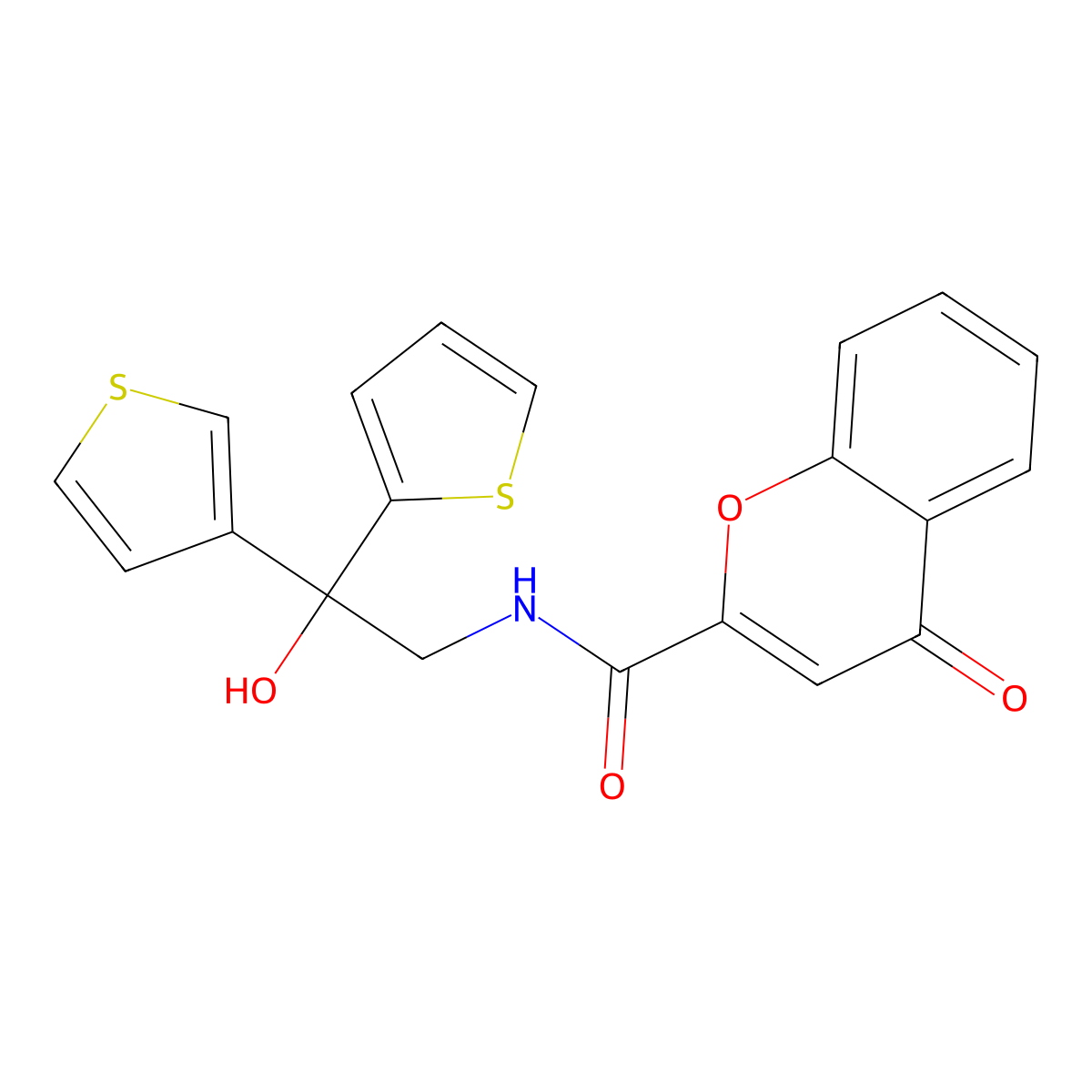 N-(2-hydroxy-2-(thiophen-2-yl)-2-(thiophen-3-yl)ethyl)-4-oxo-4H-chromene-2-carboxamide molecular structure, CAS 2034620-45-4