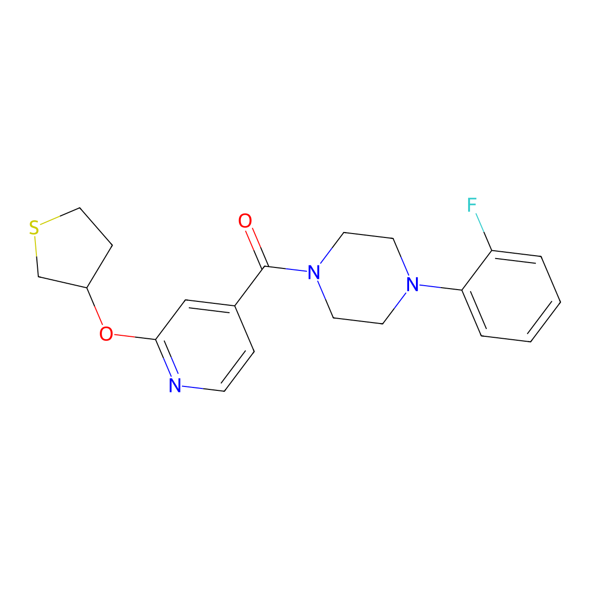 (4-(2-Fluorophenyl)piperazin-1-yl)(2-((tetrahydrothiophen-3-yl)oxy)pyridin-4-yl)methanone molecular structure, CAS 2034620-56-7