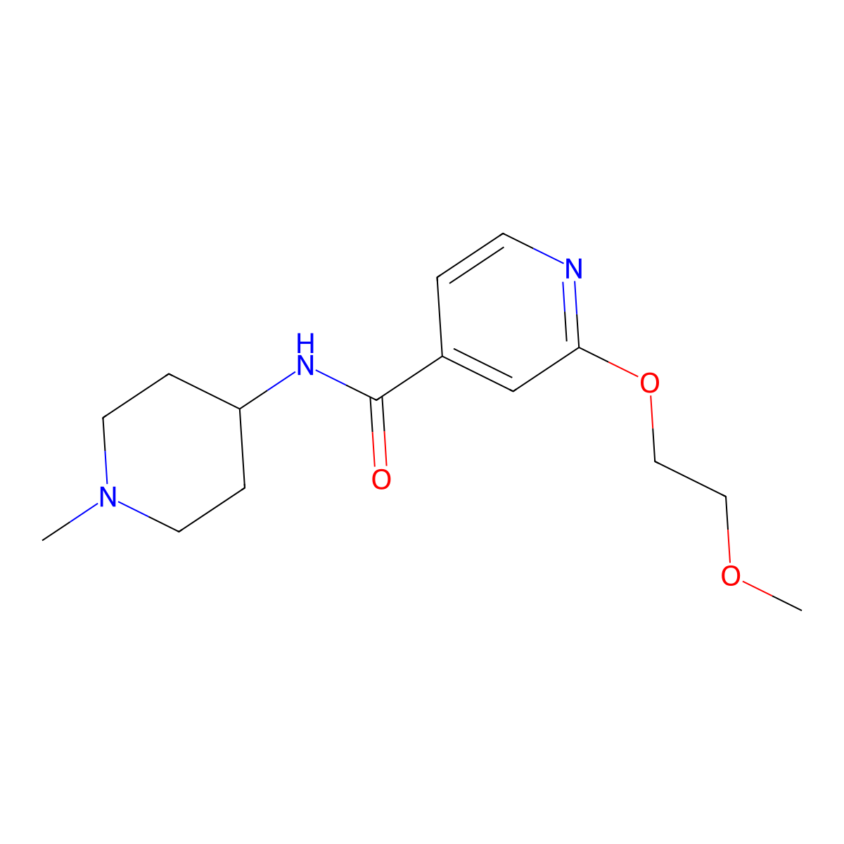 2-(2-methoxyethoxy)-N-(1-methylpiperidin-4-yl)isonicotinamide molecular structure, CAS 2034620-64-7