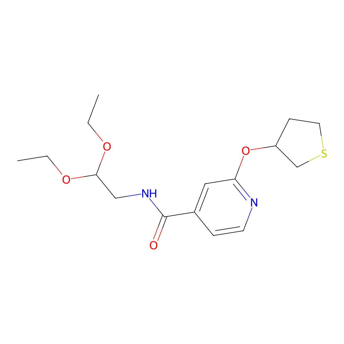 N-(2,2-diethoxyethyl)-2-((tetrahydrothiophen-3-yl)oxy)isonicotinamide molecular structure, CAS 2034620-65-8