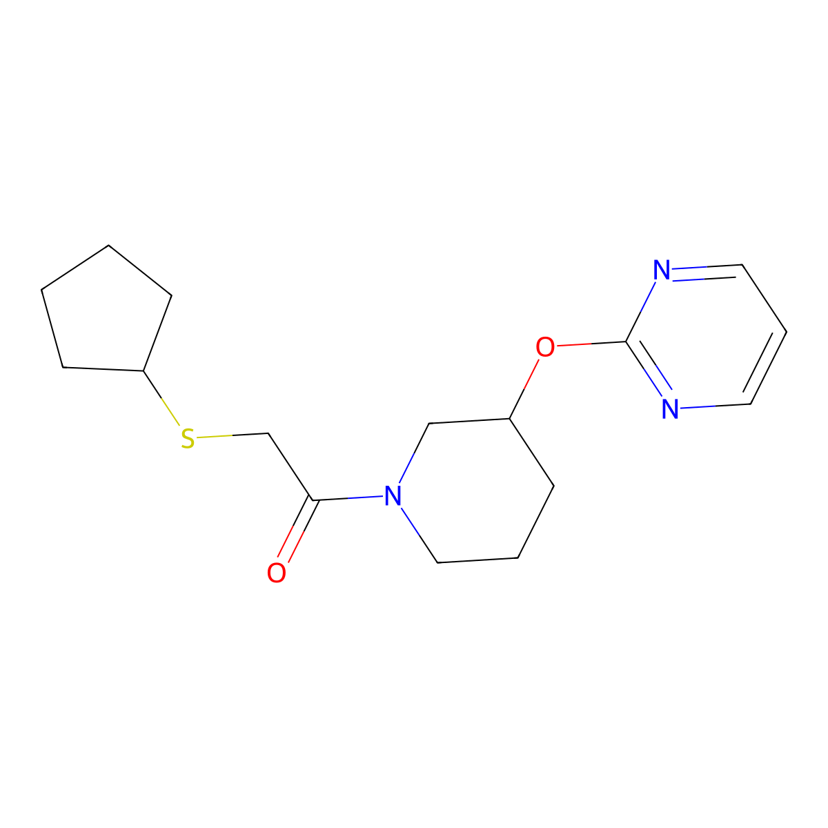 2-(Cyclopentylthio)-1-(3-(pyrimidin-2-yloxy)piperidin-1-yl)ethanone molecular structure, CAS 2034620-66-9