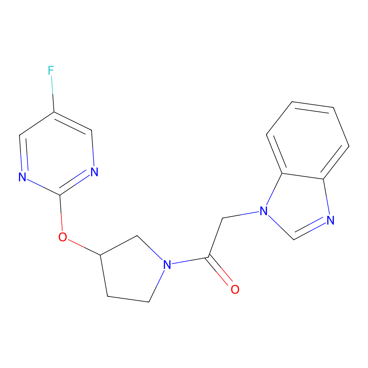 2-(1H-benzo[d]imidazol-1-yl)-1-(3-((5-fluoropyrimidin-2-yl)oxy)pyrrolidin-1-yl)ethanone molecular structure, CAS 2034620-67-0