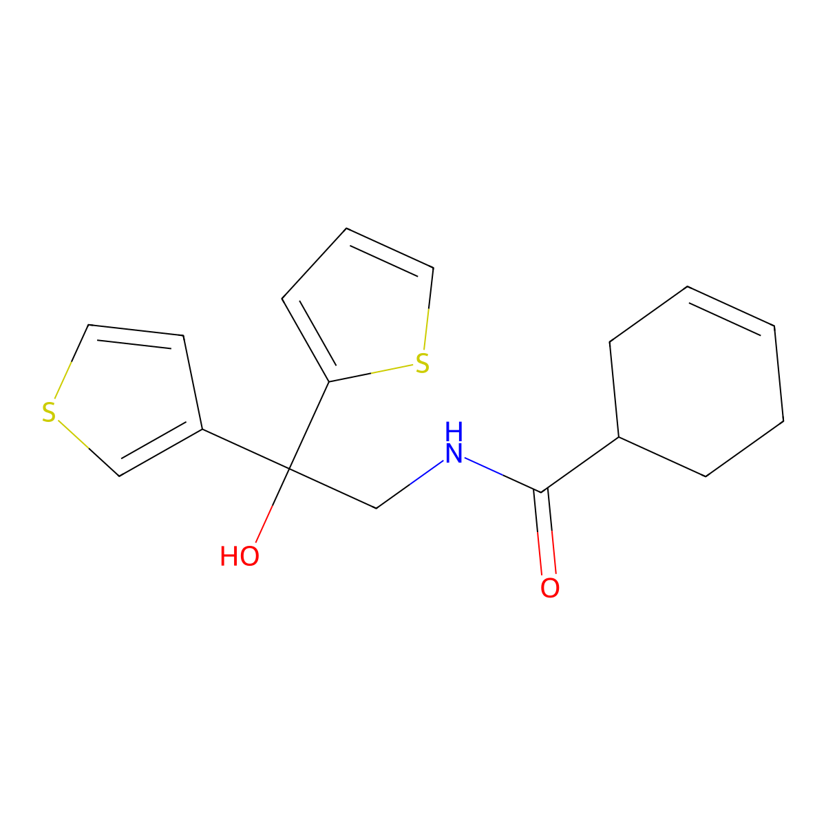 N-(2-hydroxy-2-(thiophen-2-yl)-2-(thiophen-3-yl)ethyl)cyclohex-3-enecarboxamide molecular structure, CAS 2034620-69-2