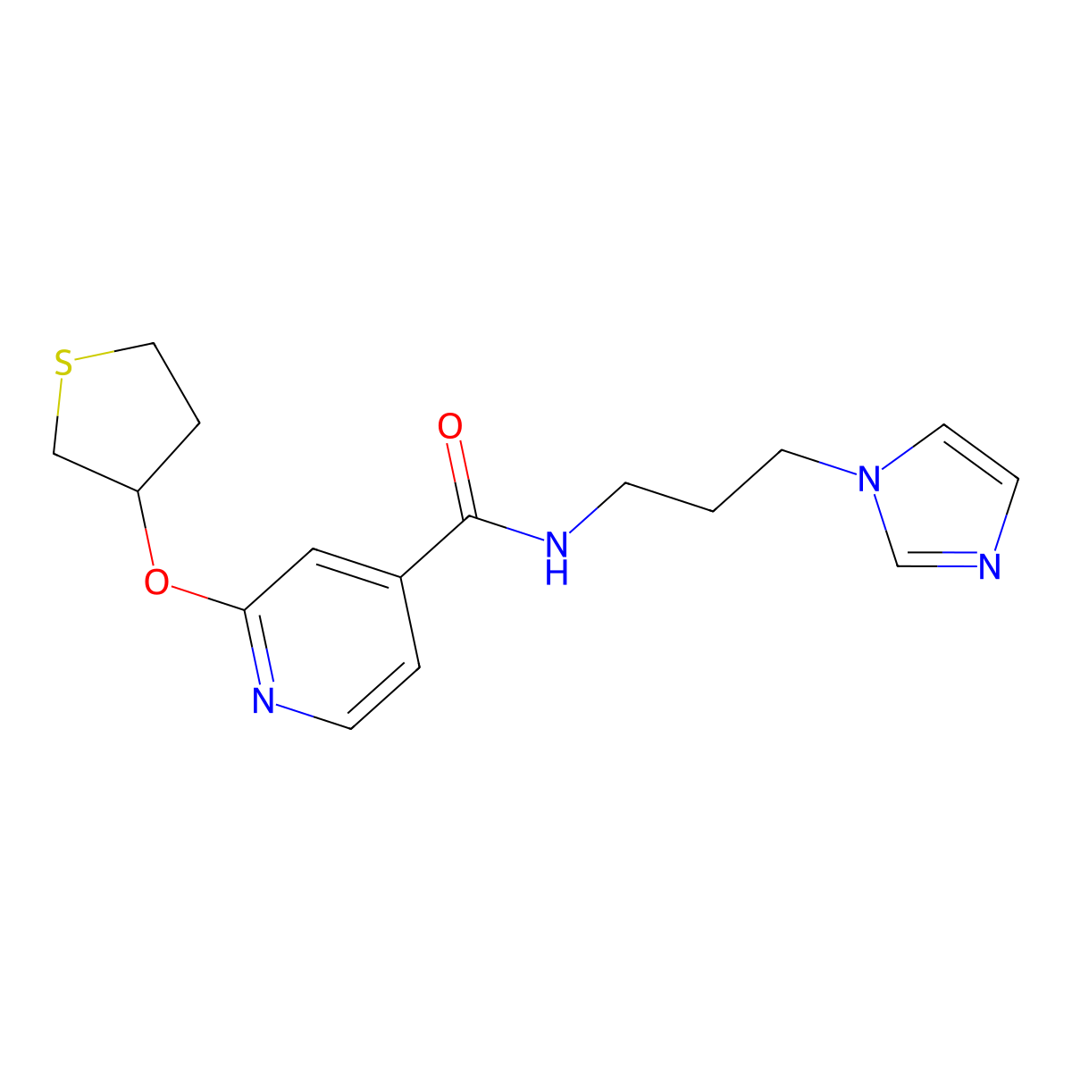 N-(3-(1H-imidazol-1-yl)propyl)-2-((tetrahydrothiophen-3-yl)oxy)isonicotinamide molecular structure, CAS 2034620-70-5