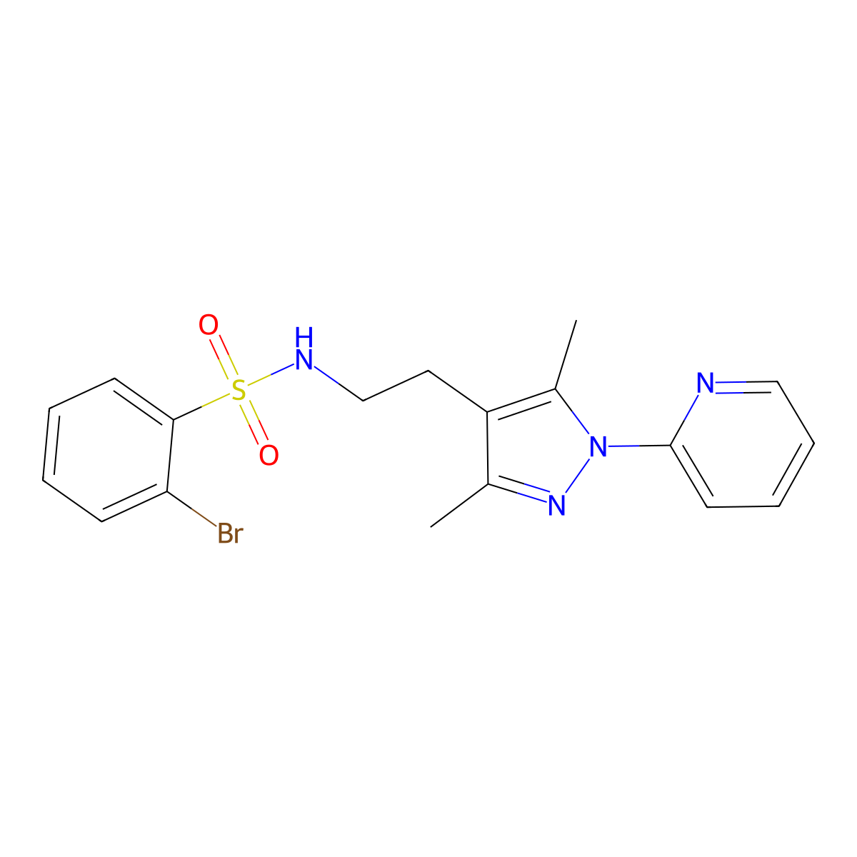 2-bromo-N-(2-(3,5-dimethyl-1-(pyridin-2-yl)-1H-pyrazol-4-yl)ethyl)benzenesulfonamide molecular structure, CAS 2034620-73-8