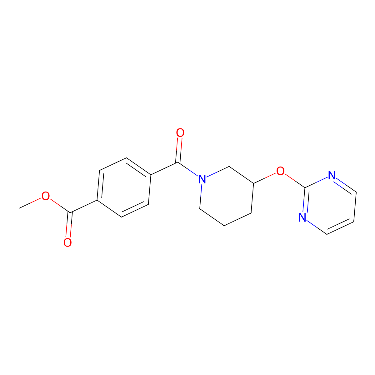 Methyl 4-(3-(pyrimidin-2-yloxy)piperidine-1-carbonyl)benzoate molecular structure, CAS 2034620-75-0