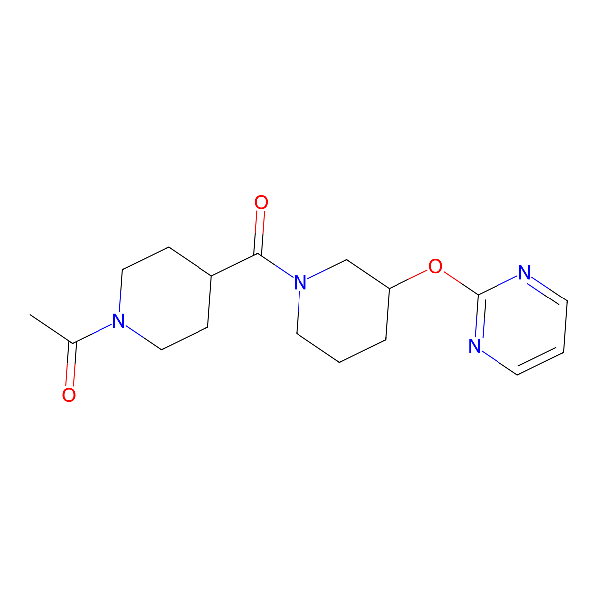 1-(4-(3-(Pyrimidin-2-yloxy)piperidine-1-carbonyl)piperidin-1-yl)ethanone molecular structure, CAS 2034620-87-4