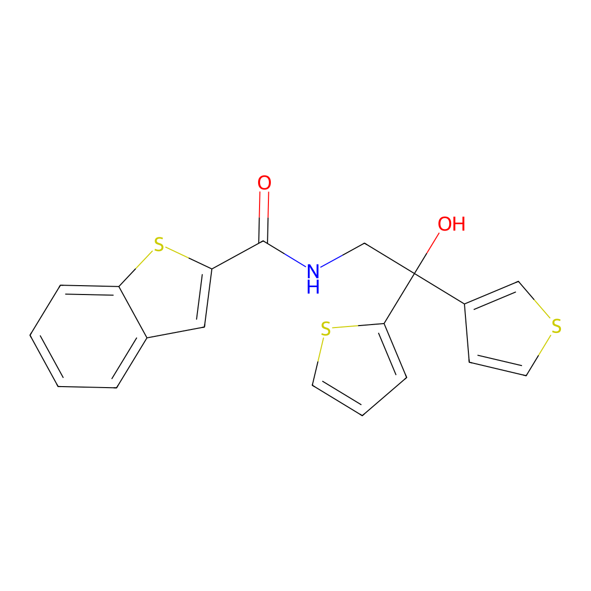 N-(2-hydroxy-2-(thiophen-2-yl)-2-(thiophen-3-yl)ethyl)benzo[b]thiophene-2-carboxamide molecular structure, CAS 2034620-88-5