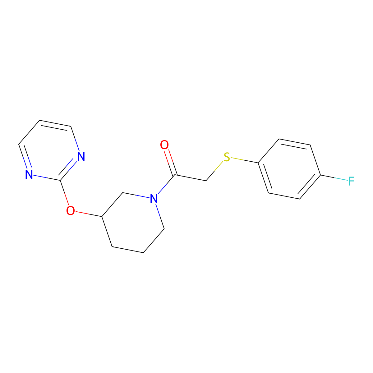 2-((4-Fluorophenyl)thio)-1-(3-(pyrimidin-2-yloxy)piperidin-1-yl)ethanone molecular structure, CAS 2034620-96-5