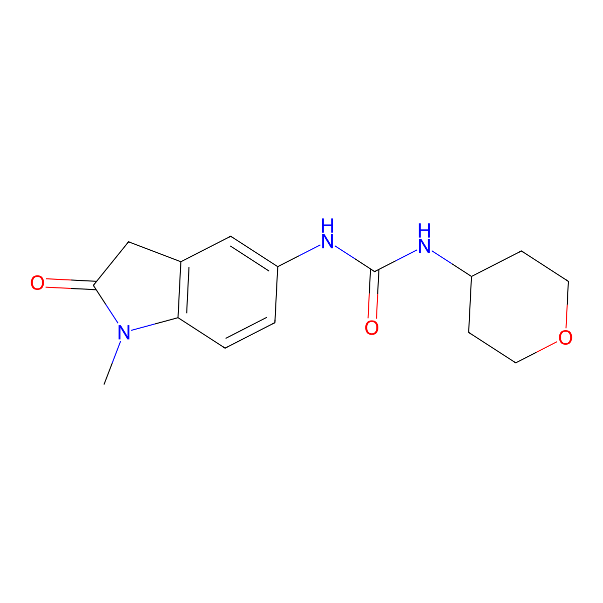 1-(1-methyl-2-oxoindolin-5-yl)-3-(tetrahydro-2H-pyran-4-yl)urea molecular structure, CAS 2034620-99-8