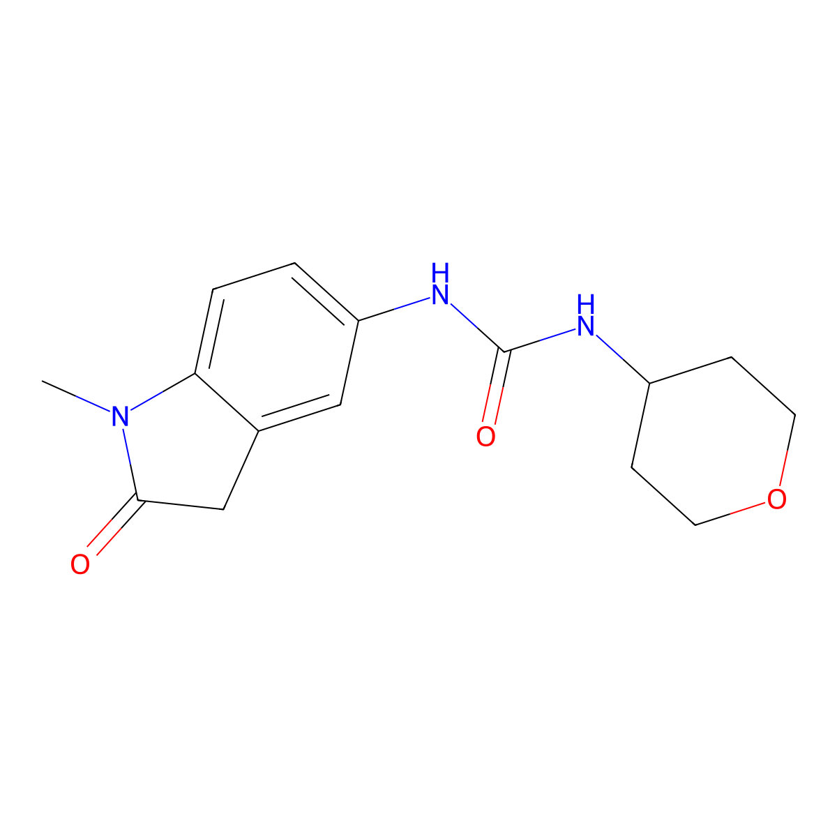 1-(1-methyl-2-oxoindolin-5-yl)-3-(tetrahydro-2H-pyran-4-yl)urea molecular structure, CAS 2034620-99-8