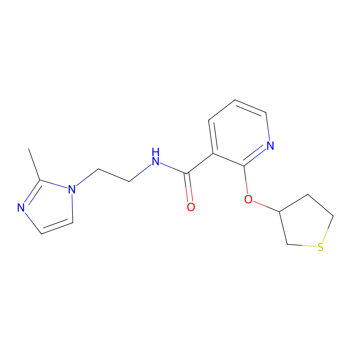 N-(2-(2-methyl-1H-imidazol-1-yl)ethyl)-2-((tetrahydrothiophen-3-yl)oxy)nicotinamide molecular structure, CAS 2034621-08-2