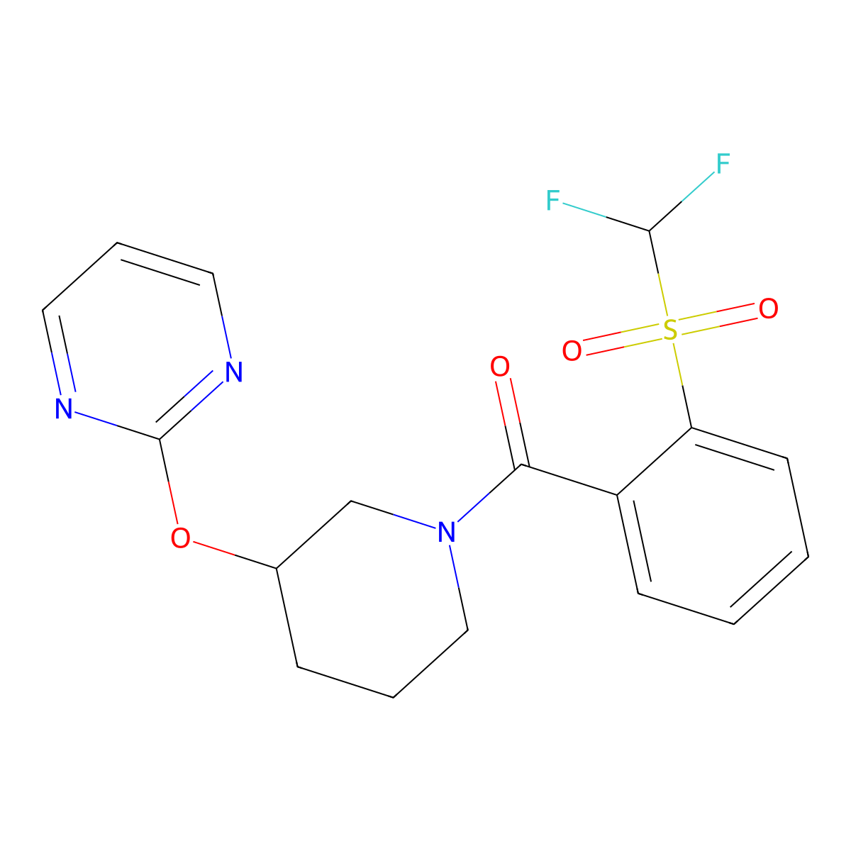 (2-((Difluoromethyl)sulfonyl)phenyl)(3-(pyrimidin-2-yloxy)piperidin-1-yl)methanone molecular structure, CAS 2034621-10-6