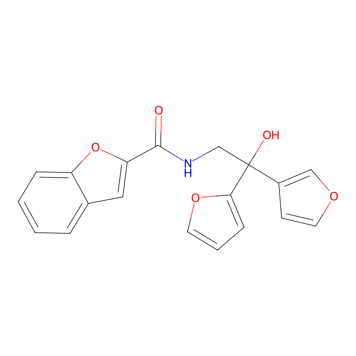 N-(2-(furan-2-yl)-2-(furan-3-yl)-2-hydroxyethyl)benzofuran-2-carboxamide molecular structure, CAS 2034621-11-7