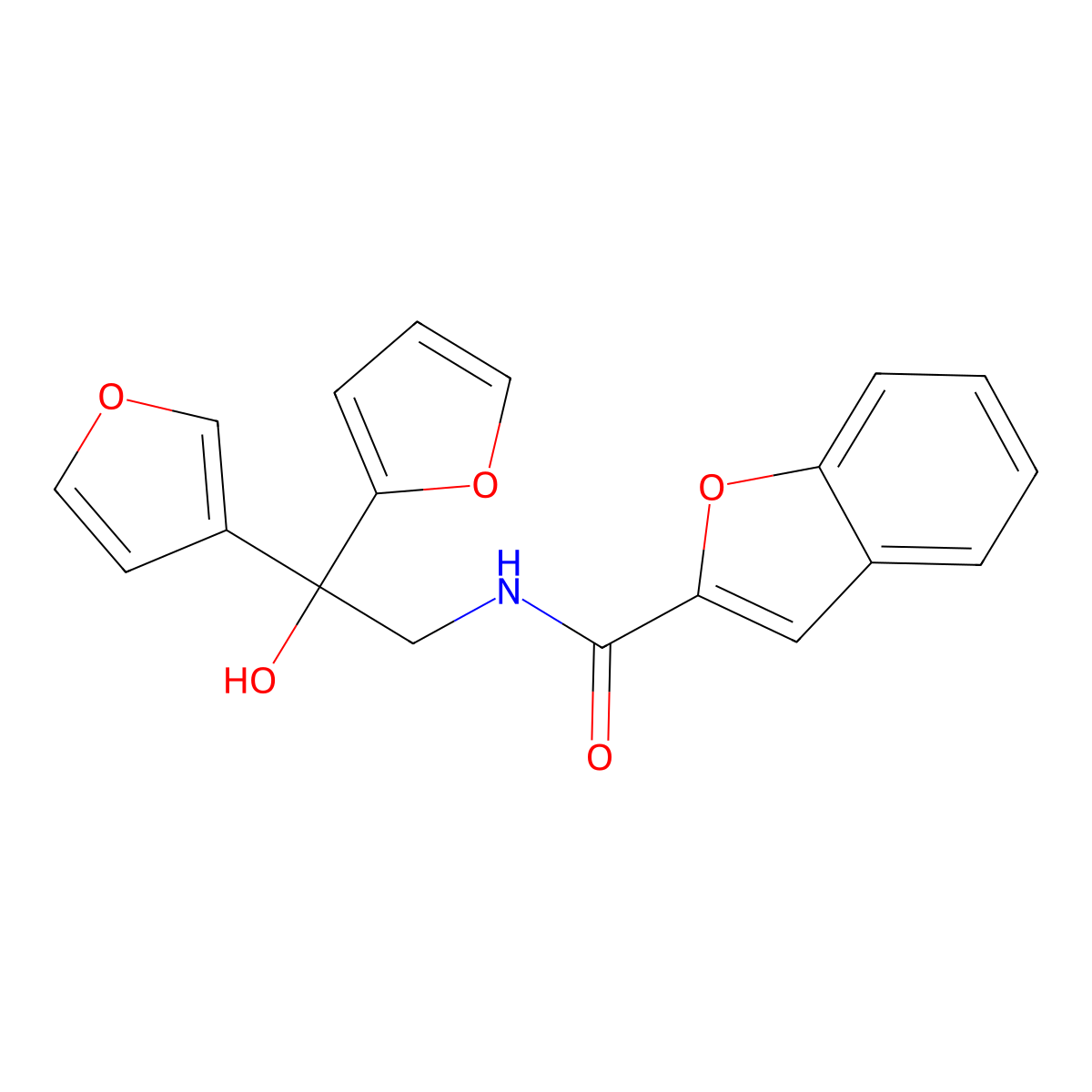 N-(2-(furan-2-yl)-2-(furan-3-yl)-2-hydroxyethyl)benzofuran-2-carboxamide molecular structure, CAS 2034621-11-7