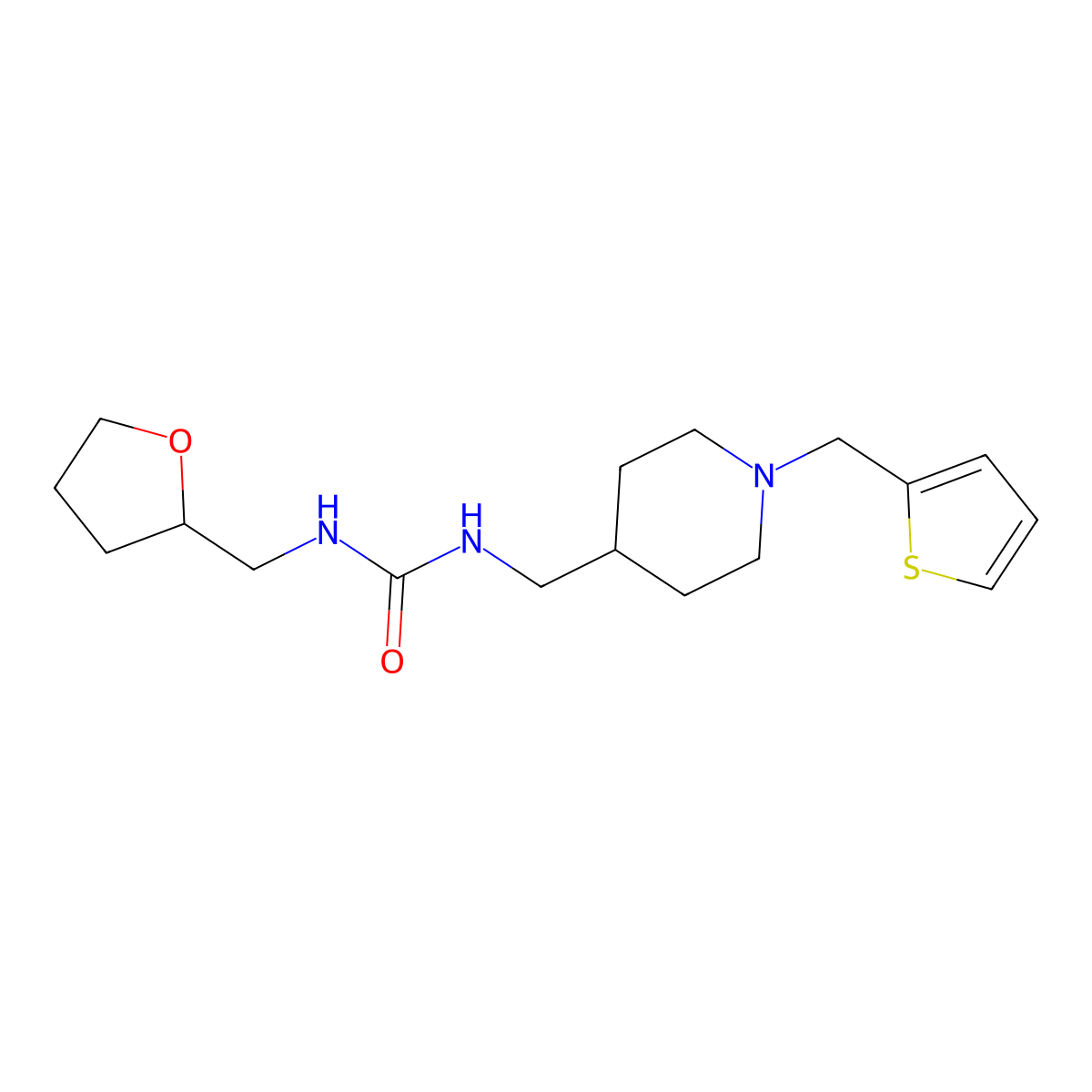 1-((Tetrahydrofuran-2-yl)methyl)-3-((1-(thiophen-2-ylmethyl)piperidin-4-yl)methyl)urea molecular structure, CAS 2034621-12-8