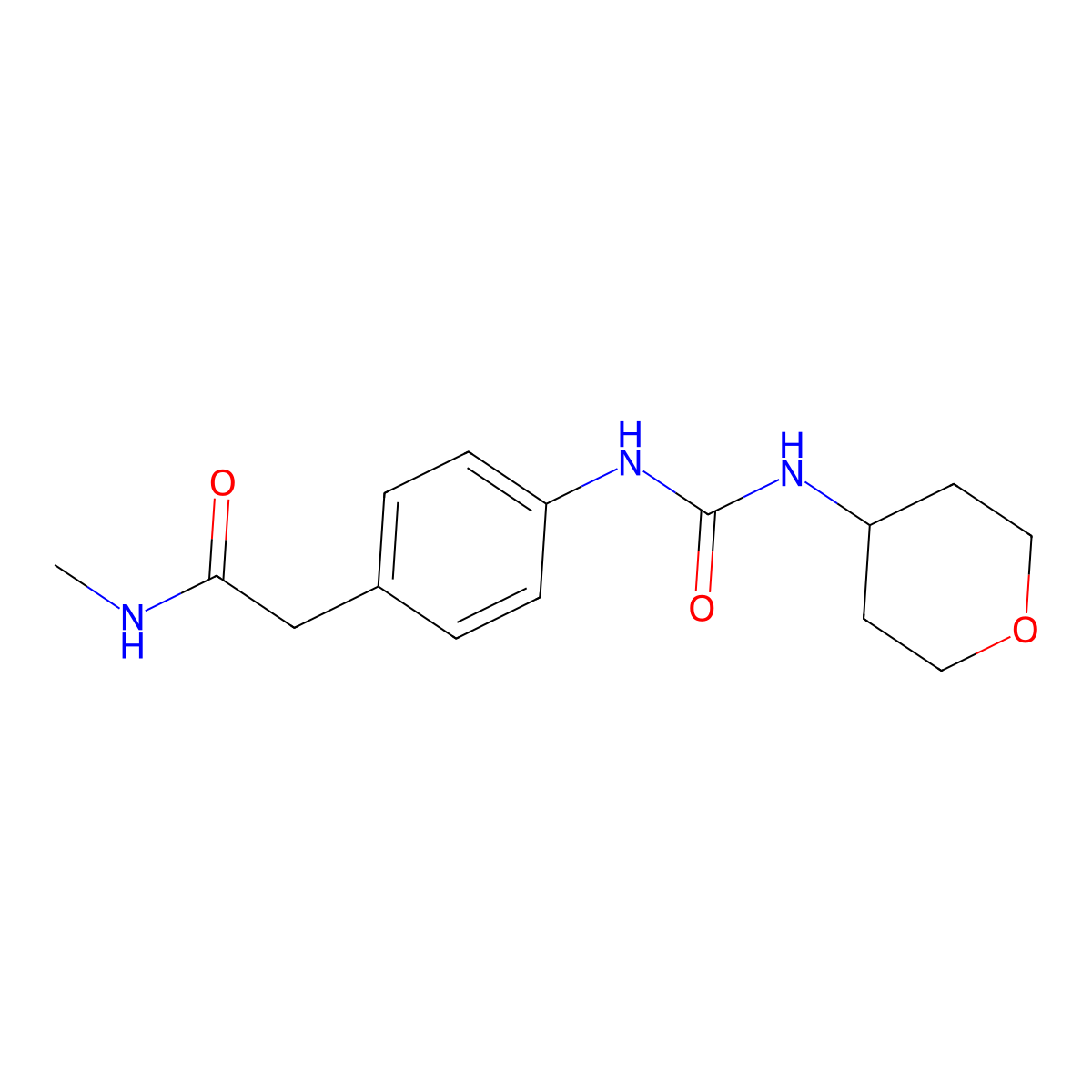 N-methyl-2-(4-(3-(tetrahydro-2H-pyran-4-yl)ureido)phenyl)acetamide molecular structure, CAS 2034621-21-9