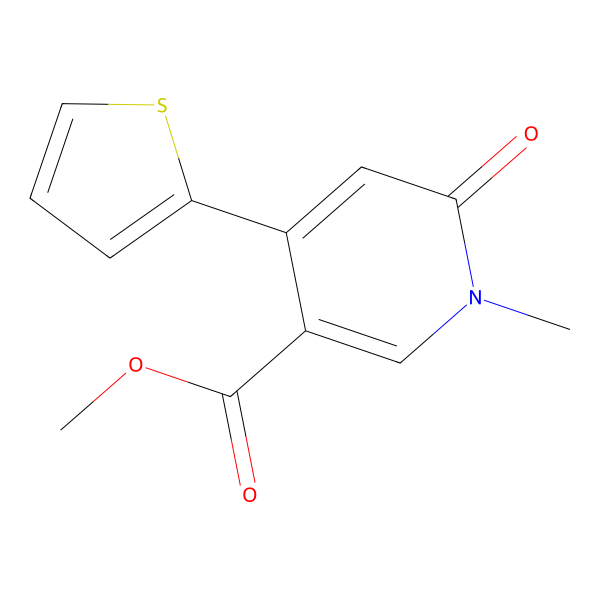 Methyl 1-methyl-6-oxo-4-(thiophen-2-yl)-1,6-dihydropyridine-3-carboxylate molecular structure, CAS 2034621-24-2
