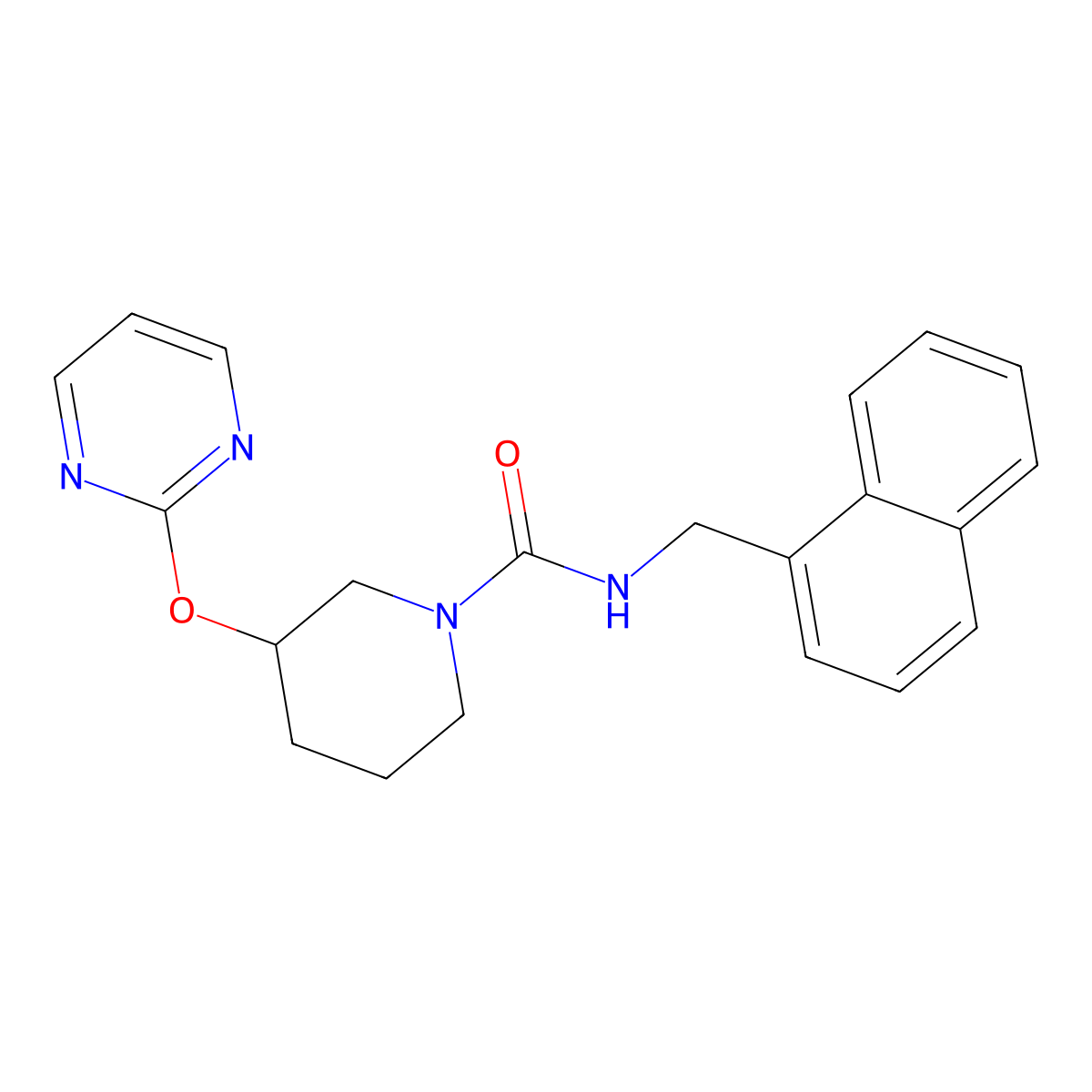 N-(naphthalen-1-ylmethyl)-3-(pyrimidin-2-yloxy)piperidine-1-carboxamide molecular structure, CAS 2034621-27-5