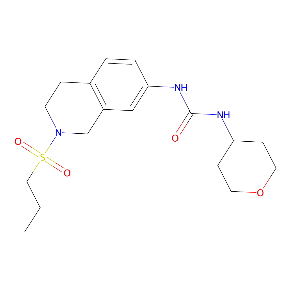 1-(2-(propylsulfonyl)-1,2,3,4-tetrahydroisoquinolin-7-yl)-3-(tetrahydro-2H-pyran-4-yl)urea molecular structure, CAS 2034621-28-6