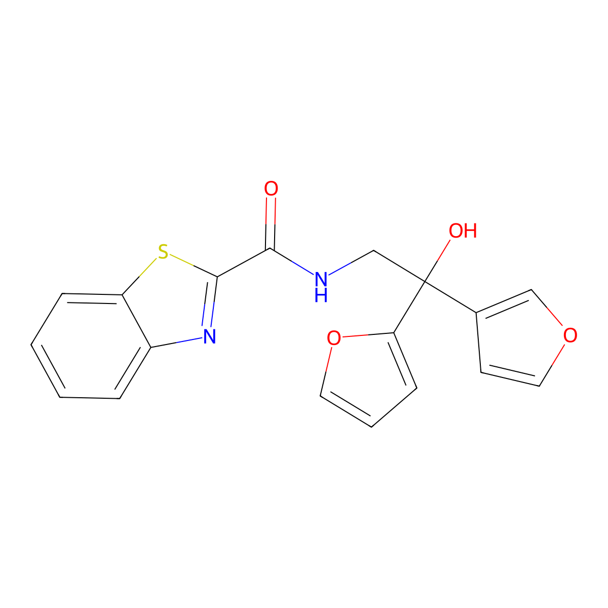 N-(2-(furan-2-yl)-2-(furan-3-yl)-2-hydroxyethyl)benzo[d]thiazole-2-carboxamide molecular structure, CAS 2034621-30-0