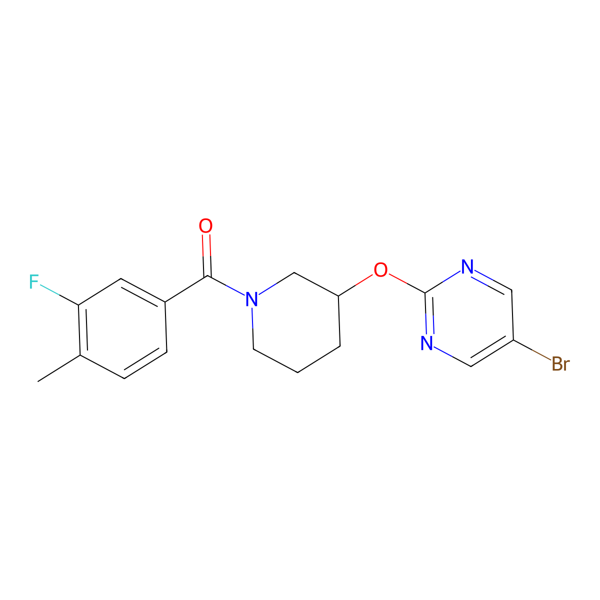 (3-((5-Bromopyrimidin-2-yl)oxy)piperidin-1-yl)(3-fluoro-4-methylphenyl)methanone molecular structure, CAS 2034621-32-2