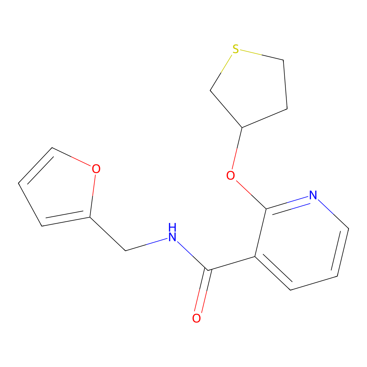 N-(furan-2-ylmethyl)-2-((tetrahydrothiophen-3-yl)oxy)nicotinamide molecular structure, CAS 2034621-37-7