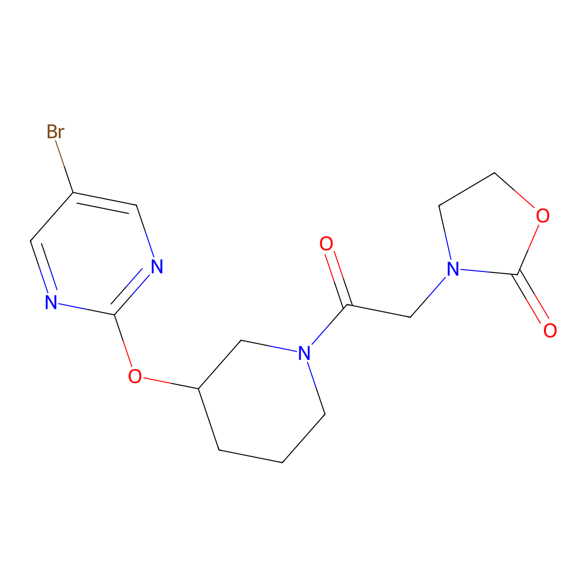 3-(2-(3-((5-Bromopyrimidin-2-yl)oxy)piperidin-1-yl)-2-oxoethyl)oxazolidin-2-one molecular structure, CAS 2034621-44-6