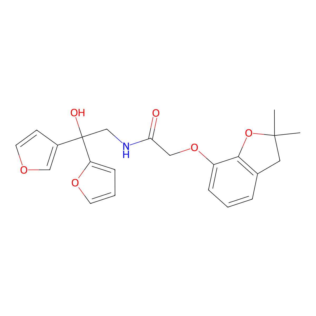 2-((2,2-dimethyl-2,3-dihydrobenzofuran-7-yl)oxy)-N-(2-(furan-2-yl)-2-(furan-3-yl)-2-hydroxyethyl)acetamide molecular structure, CAS 2034621-47-9