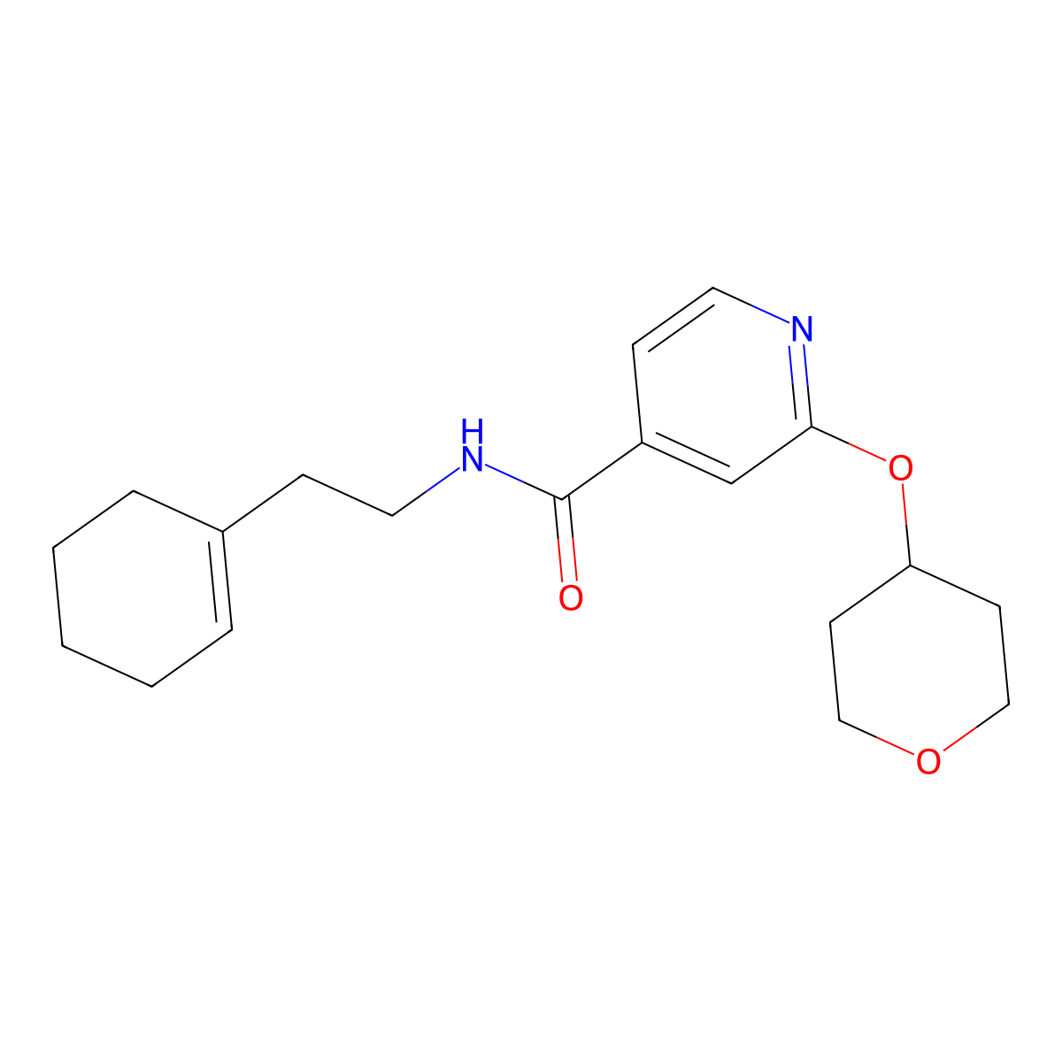 N-(2-(cyclohex-1-en-1-yl)ethyl)-2-((tetrahydro-2H-pyran-4-yl)oxy)isonicotinamide molecular structure, CAS 2034621-50-4