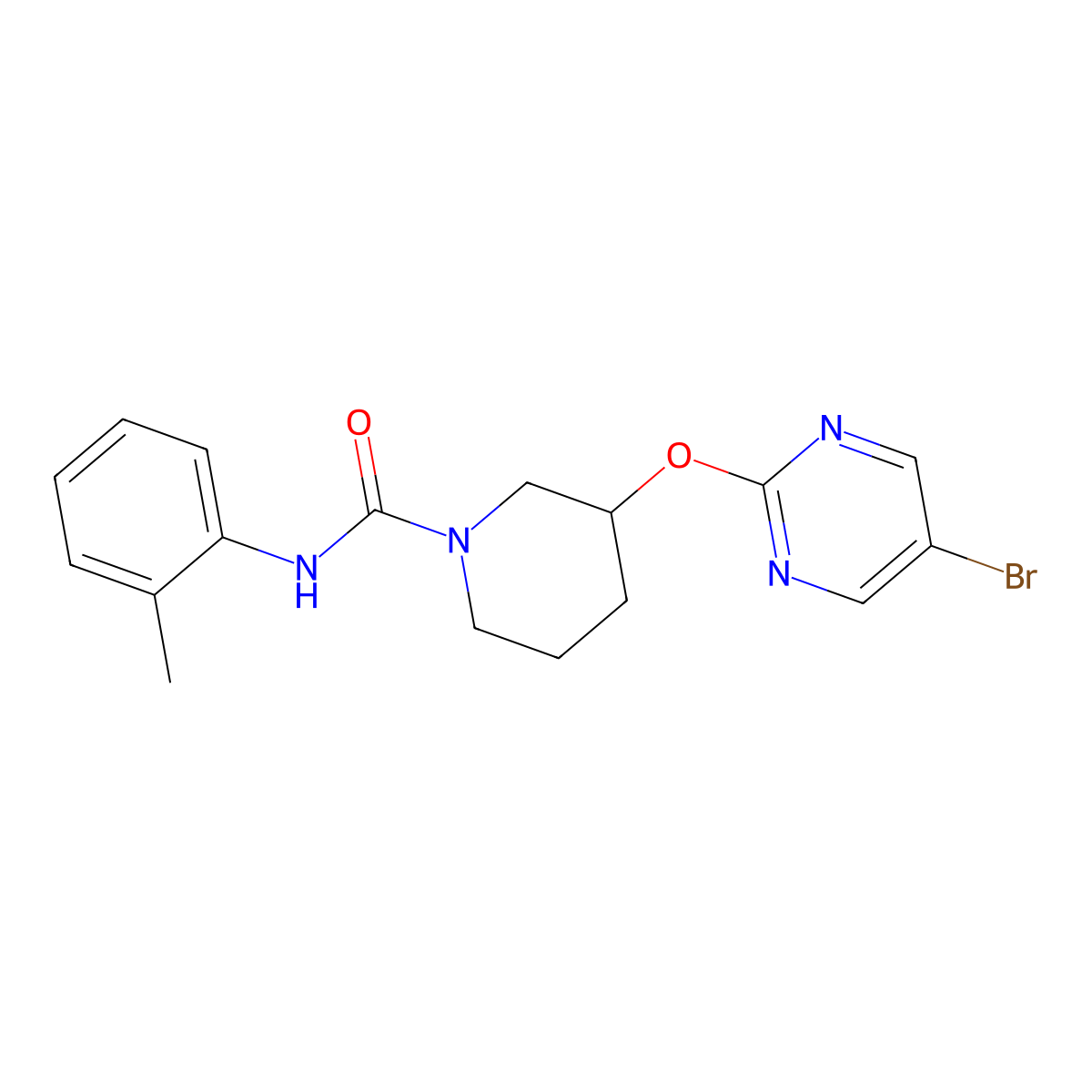 3-((5-bromopyrimidin-2-yl)oxy)-N-(o-tolyl)piperidine-1-carboxamide molecular structure, CAS 2034621-51-5