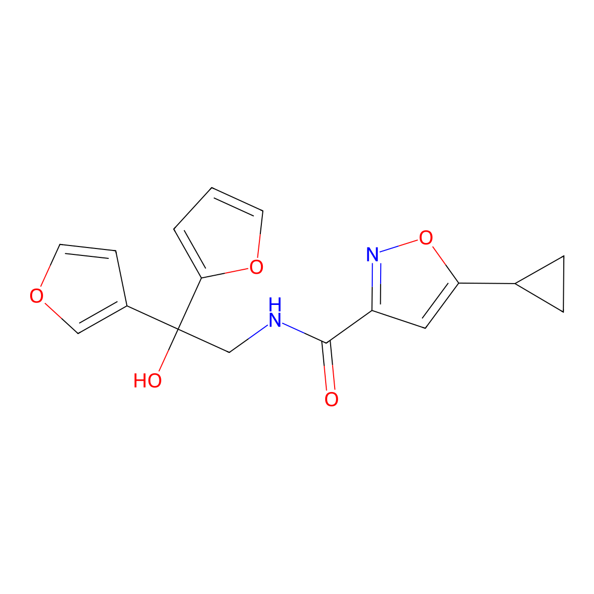 5-cyclopropyl-N-(2-(furan-2-yl)-2-(furan-3-yl)-2-hydroxyethyl)isoxazole-3-carboxamide molecular structure, CAS 2034621-57-1