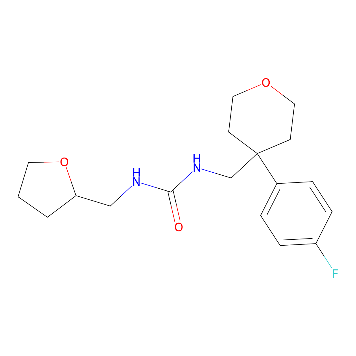 1-((4-(4-fluorophenyl)tetrahydro-2H-pyran-4-yl)methyl)-3-((tetrahydrofuran-2-yl)methyl)urea molecular structure, CAS 2034621-58-2