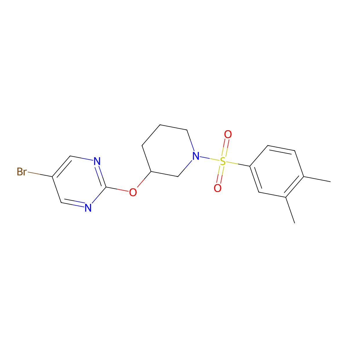5-Bromo-2-((1-((3,4-dimethylphenyl)sulfonyl)piperidin-3-yl)oxy)pyrimidine molecular structure, CAS 2034621-60-6